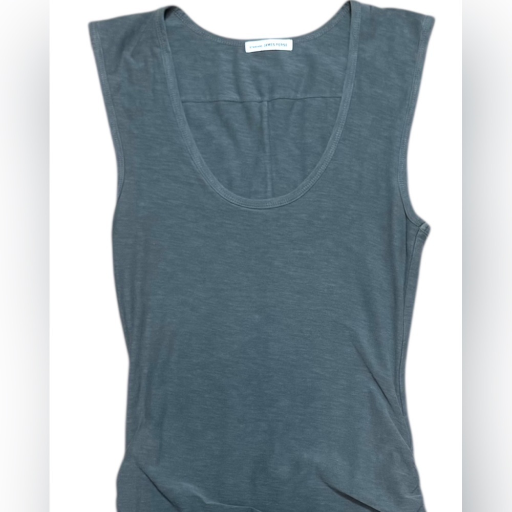 JAMES PERSE Wide Strap Ruched Dress Khaki Green-Grey  Women’s Size 1 Scoop Neck - Picture 7 of 16